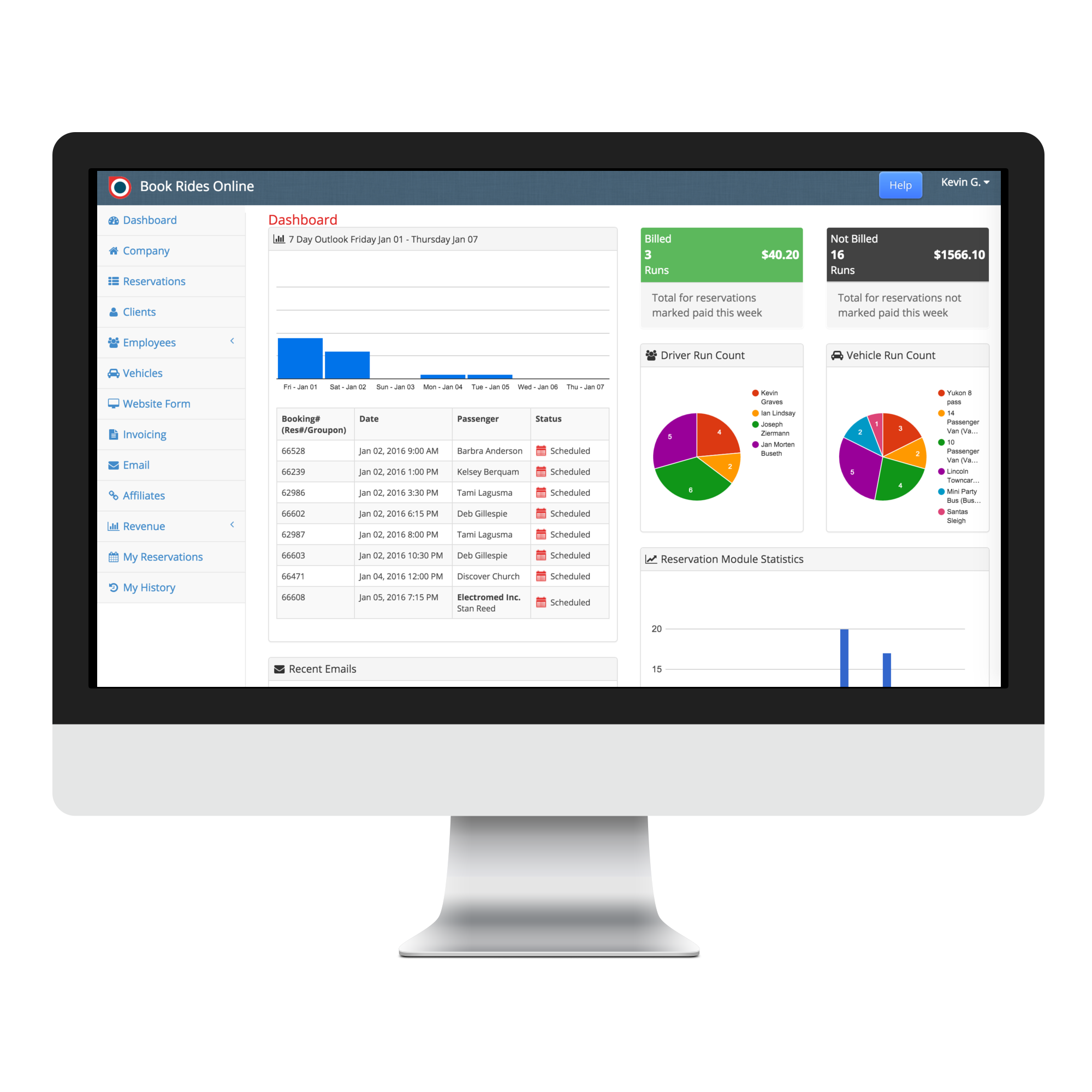 screenshot of Book Rides Online